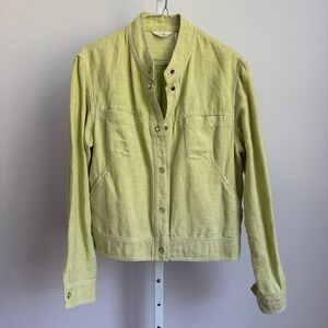J. Jill Linen Blend Jacket Snap Front Lightweight‎ Chartreuse Green Size M